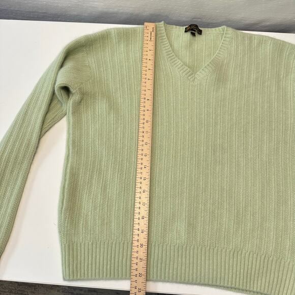 Loro Piana Mens Cashmere V-neck Sweater EUR 50/XL Cable  knit Lime Green Preppy - Picture 10 of 13